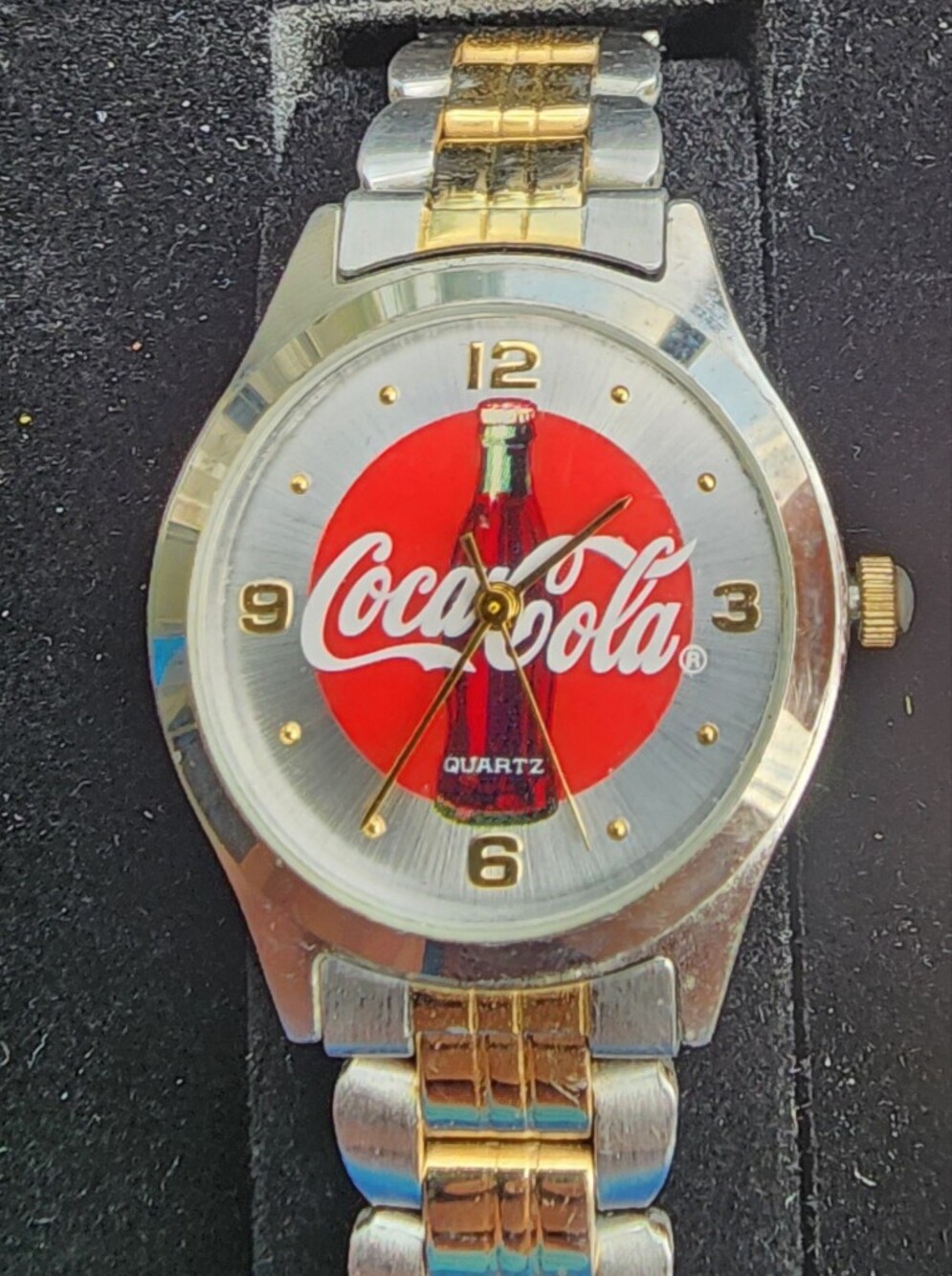 Coca-Cola Logo Silver Wristwatch with Red Dial